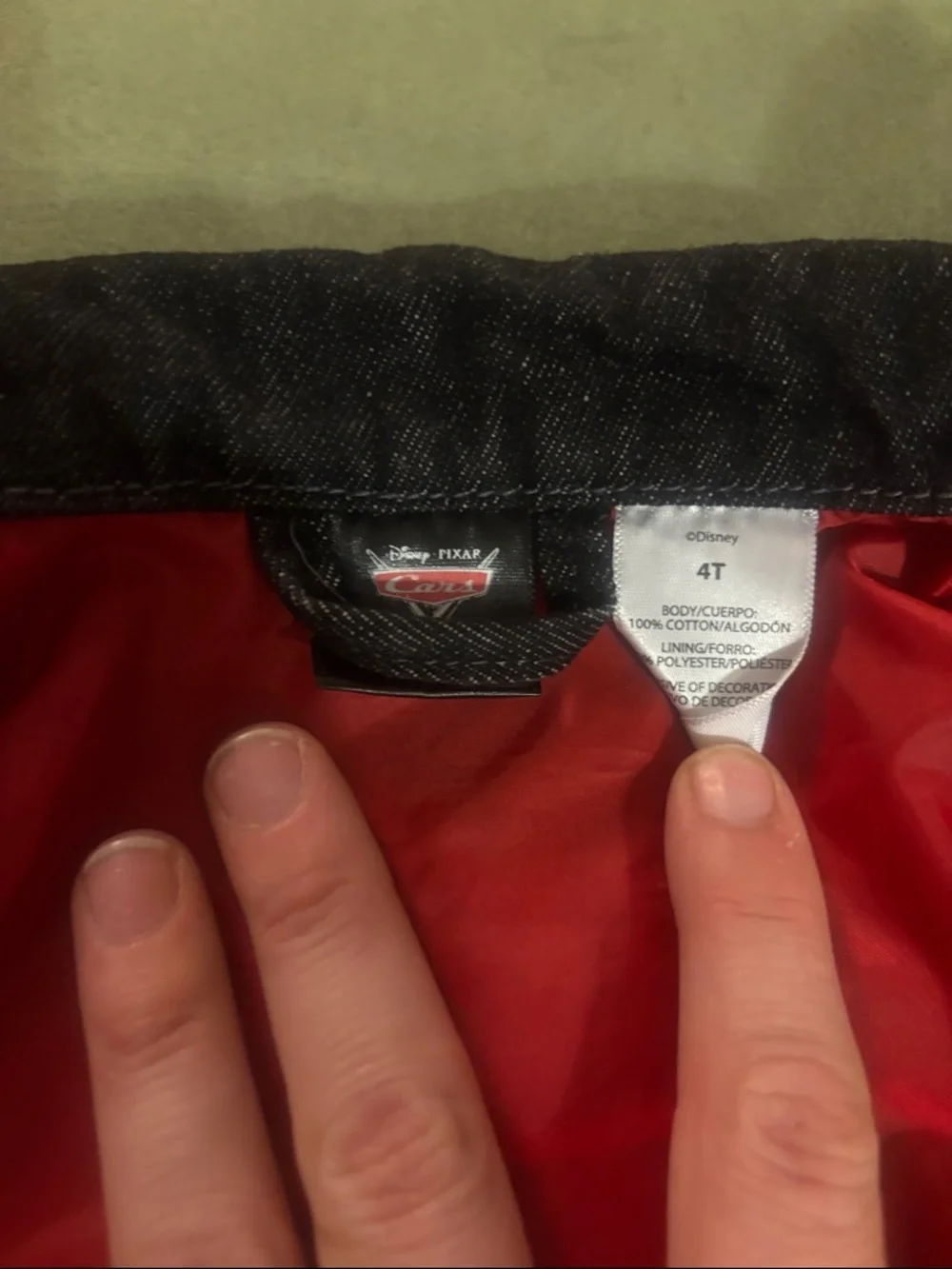 Disney Black Denim Jacket with Red Lining and Cars Patches